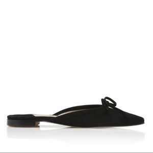 Beautiful Manolo Blahnik suede black open-back mule flats, Size 41 (Retail $925)